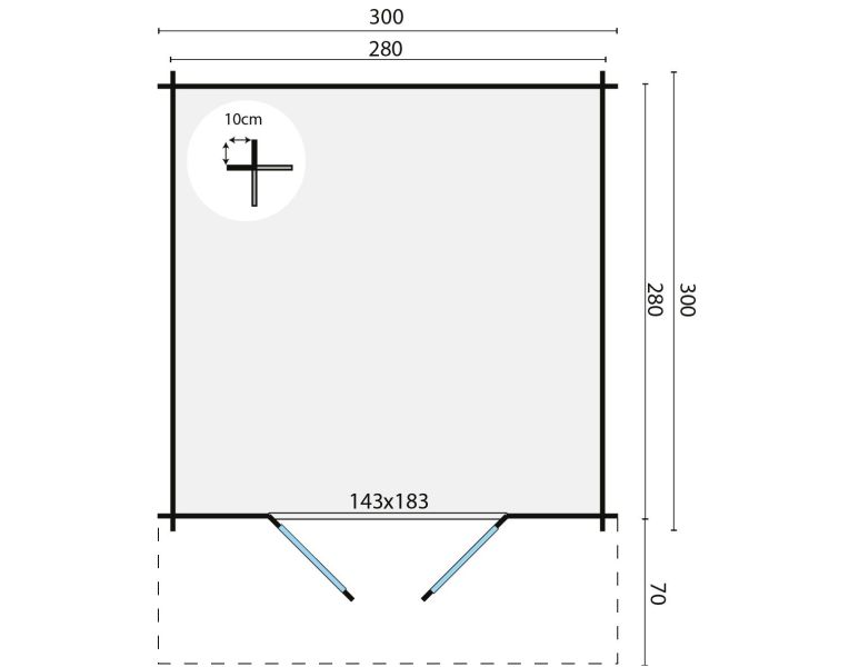 Tuindeco Albacete blokhut 300x300 cm + luifel 70 cm 34 mm vuren blank