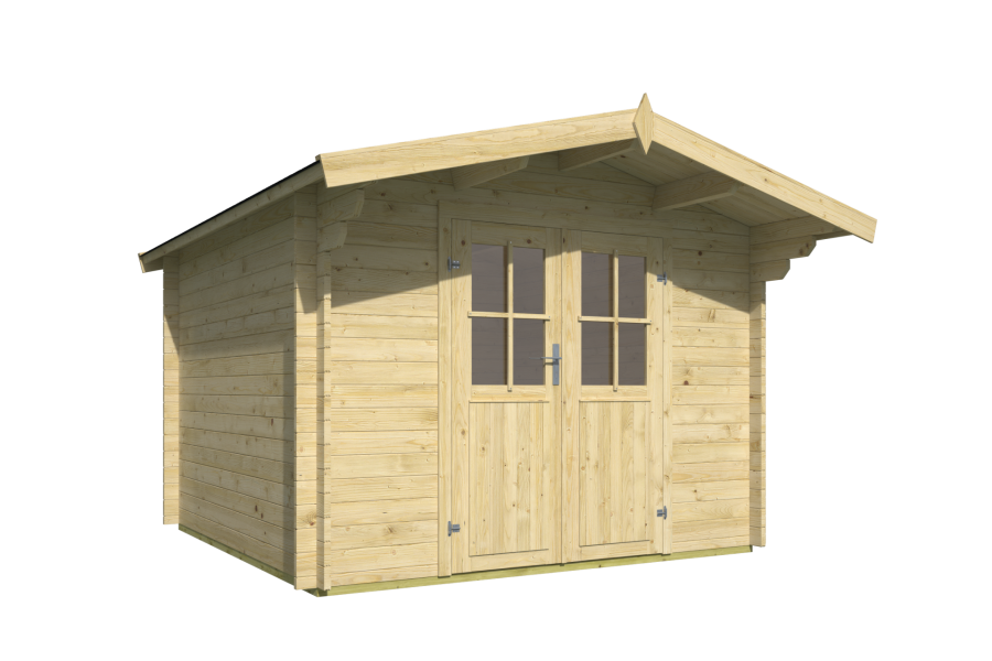 Tuindeco Albacete blokhut 300x300 cm + luifel 70 cm 34 mm vuren grijs geïmpregneerd