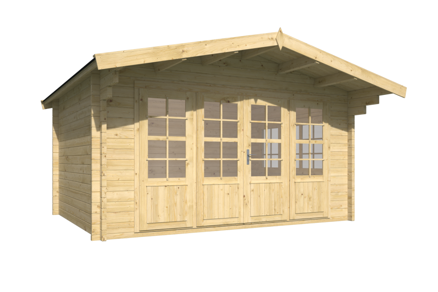 Tuindeco Blackpool blokhut 440x340 cm + luifel 90 cm 58 mm vuren groen geïmpregneerd