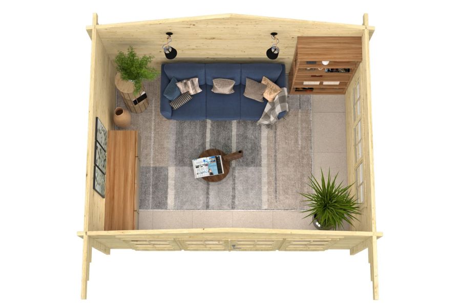 Tuindeco Blackpool blokhut 440x340 cm + luifel 90 cm 58 mm vuren groen geïmpregneerd