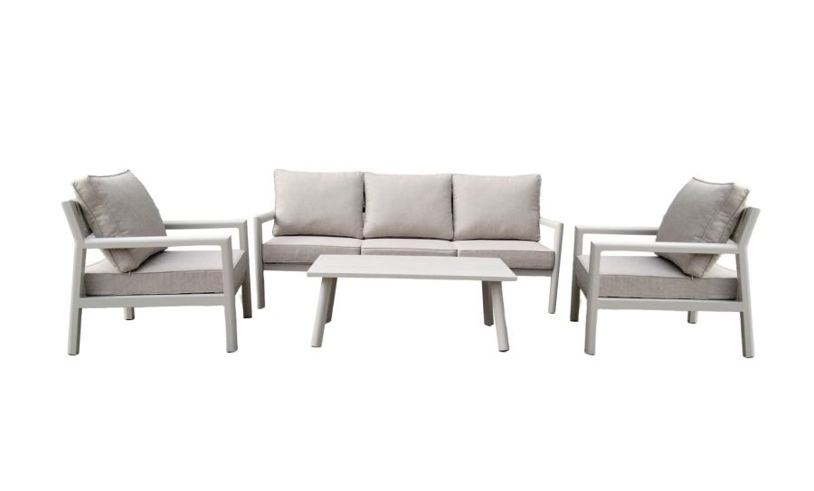 Tuindeco Jamaica loungeset 4-delig wit aluminium met witte kussens