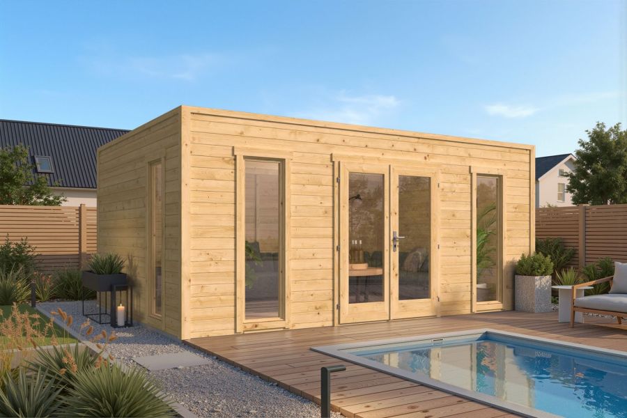 Tuindeco Marco Blokhut 500x350 cm 28 mm vuren grijs geïmpregneerd