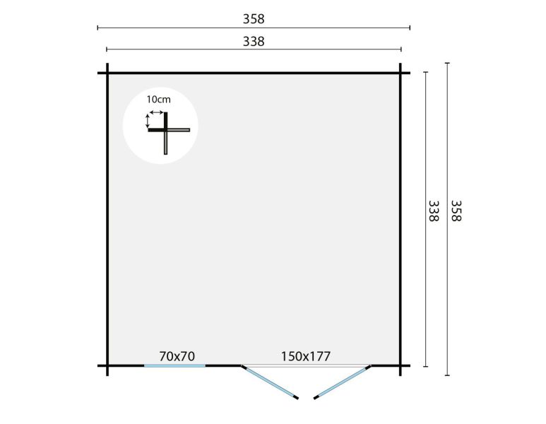 Tuindeco Greta Blokhut 340x340 cm 28 mm vuren grijs geïmpregneerd