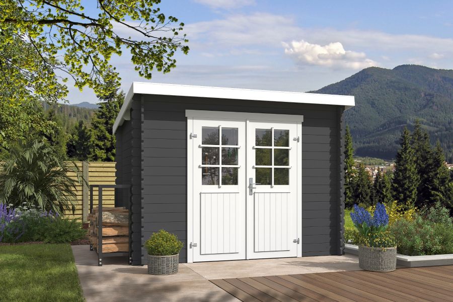 Outdoor Life Nadia Blokhut 295x195 cm 28 mm vuren Carbon Grey-Wit gecoat