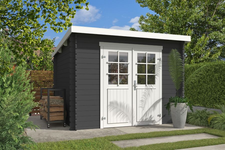Outdoor Life Nadia Blokhut 295x250 cm 28 mm vuren Carbon Grey-Wit gecoat