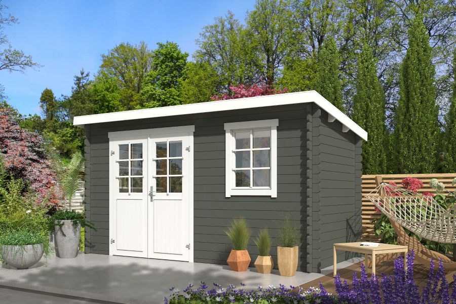 Outdoor Life Amira Blokhut 400x195 cm 28 mm vuren Green Grey-Wit gecoat