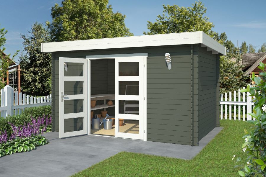 Blokhut Mikkel 380x275 cm - Green Grey-Wit gecoat main