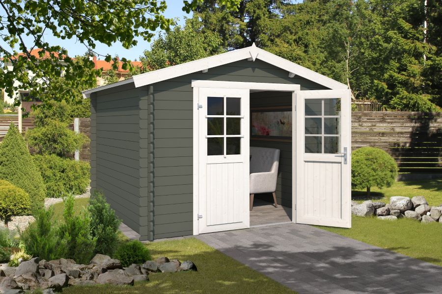 Outdoor Life Norah Blokhut 295x295 cm 28 mm vuren Green Grey-Wit gecoat