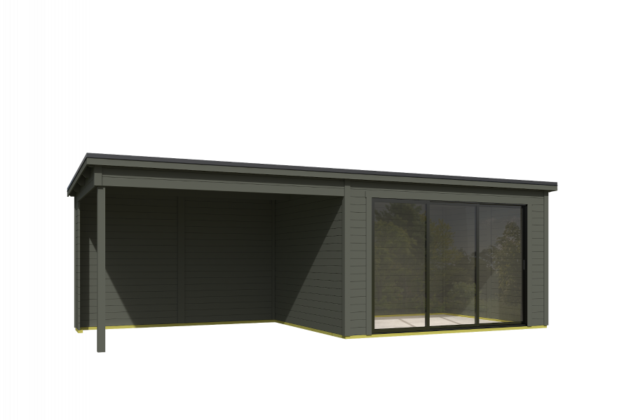 Outdoor Life Pernilla Tuinhuis 385x295 cm met overkapping 350 cm 28 mm vuren Green Grey gecoat