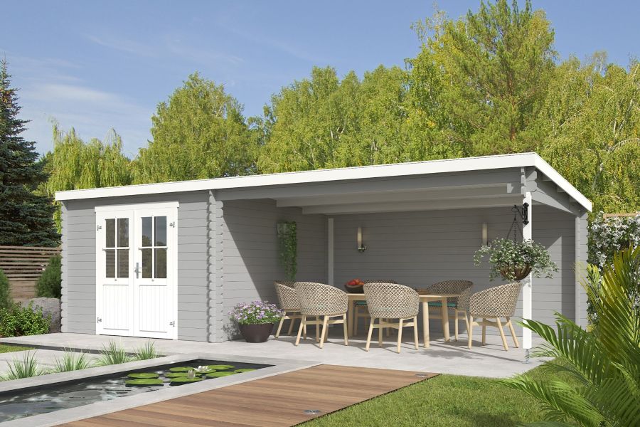 Outdoor Life St. Louis Blokhut 701x312 cm 28 mm vuren Platinum Grey-Wit gecoat