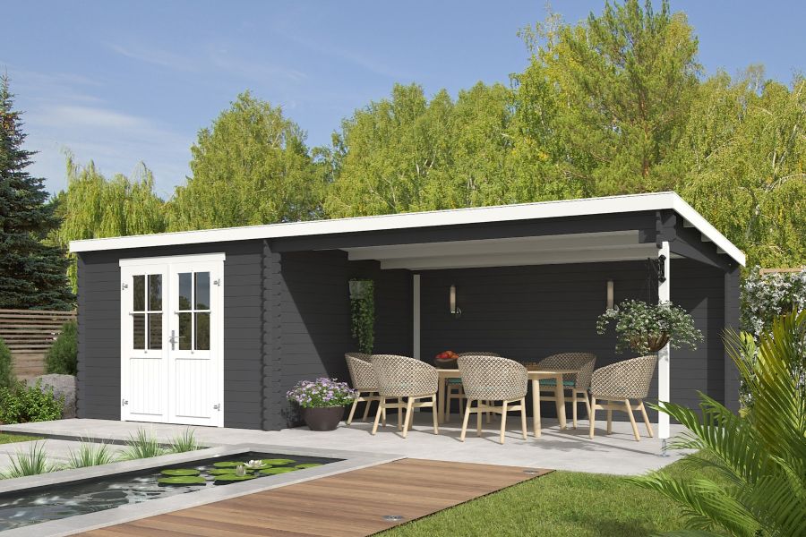 Outdoor Life St. Louis Blokhut 701x312 cm 28 mm vuren Carbon Grey-Wit gecoat