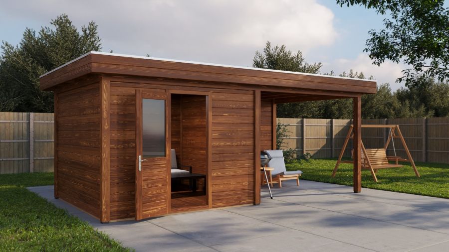 Lugarde Select Modern tuinhuis met overkapping Nunspeet 300x300cm + 300cm - Bruine olie