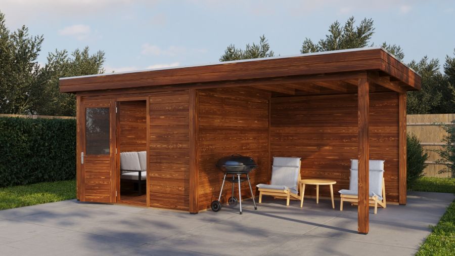 Lugarde Select Modern tuinhuis met overkapping Nunspeet 300x300cm + 300cm - Bruine olie