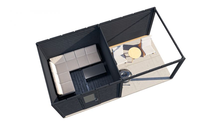 Lugarde Select Modern tuinhuis met overkapping Nunspeet 300x300cm + 300cm - Zwarte olie