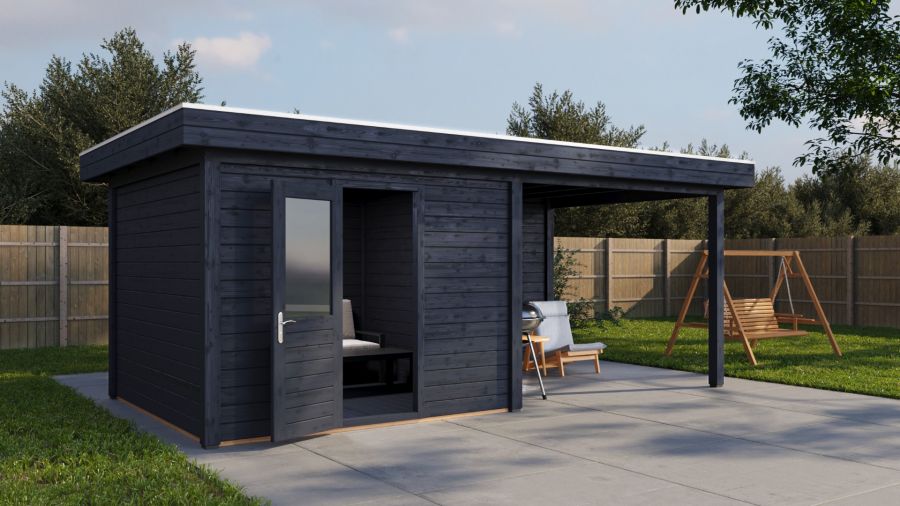 Lugarde Select Modern tuinhuis met overkapping Nunspeet 300x300cm + 300cm - Zwarte olie