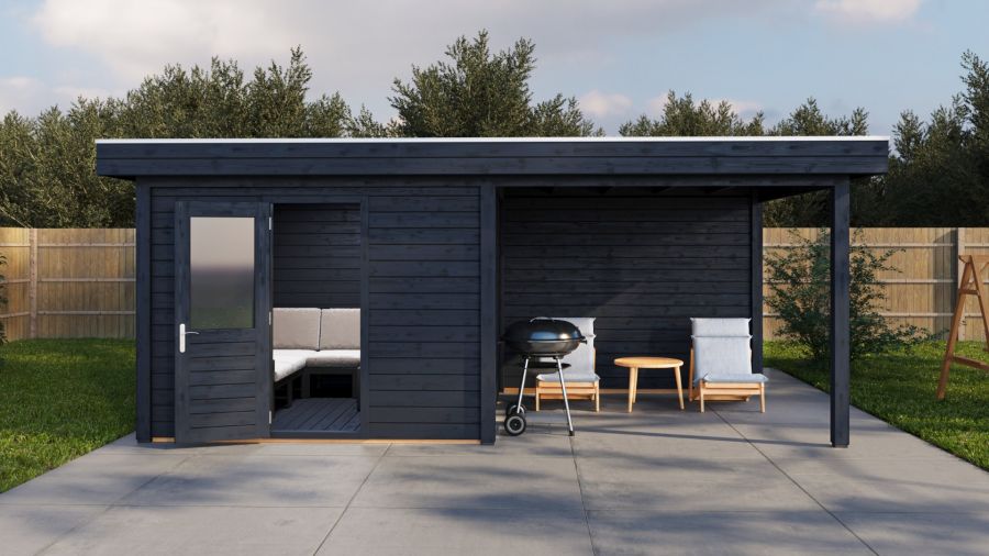 Lugarde Select Modern tuinhuis met overkapping Nunspeet 300x300cm + 300cm - Zwarte olie