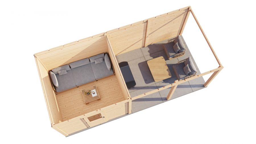 Lugarde Select Modern tuinhuis met overkapping Lelystad 300x300cm + 400cm - Onbehandeld