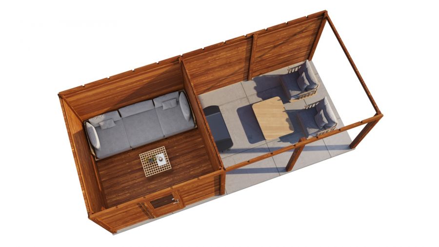 Lugarde Select Modern tuinhuis met overkapping Lelystad 300x300cm + 400cm - Bruine olie