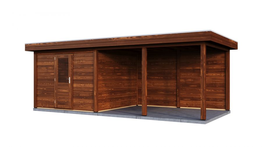 Lugarde Select Modern tuinhuis met overkapping Lelystad 300x300cm + 400cm - Bruine olie
