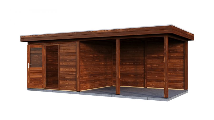 Lugarde Select Modern tuinhuis met overkapping Lelystad 300x300cm + 400cm - Bruine olie