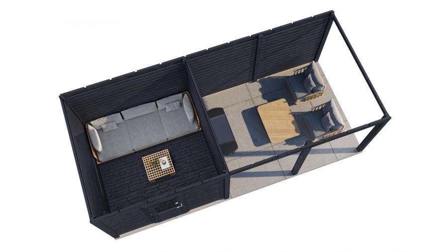 Lugarde Select Modern tuinhuis met overkapping Lelystad 300x300cm + 400cm - Zwarte olie