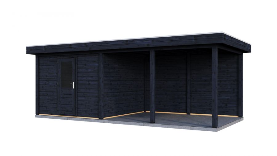 Lugarde Select Modern tuinhuis met overkapping Lelystad 300x300cm + 400cm - Zwarte olie