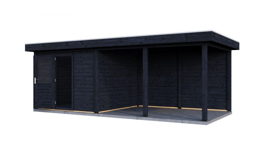 Lugarde Select Modern tuinhuis met overkapping Lelystad 300x300cm + 400cm - Zwarte olie