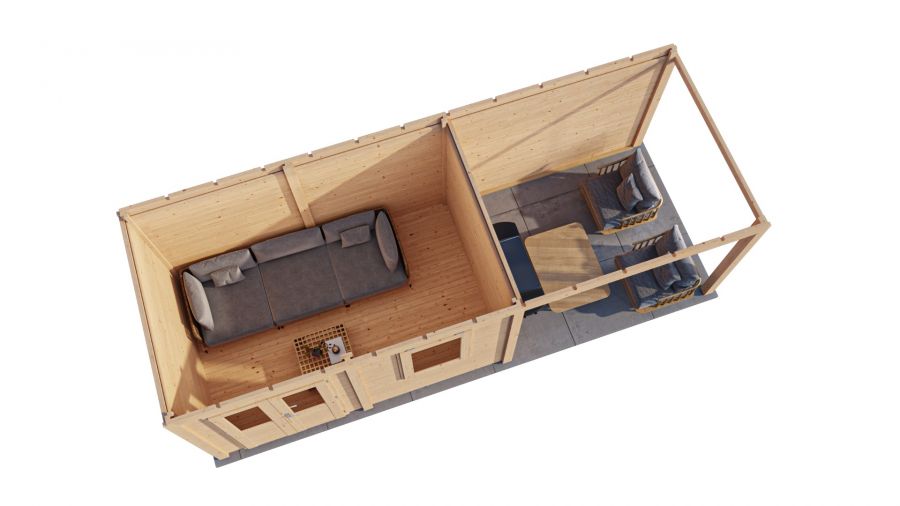 Lugarde Select Modern tuinhuis met overkapping Neerkant 388x250cm + 300cm - Onbehandeld