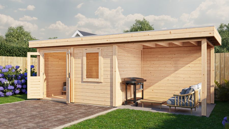 Lugarde Select Modern tuinhuis met overkapping Neerkant 388x250cm + 300cm - Onbehandeld