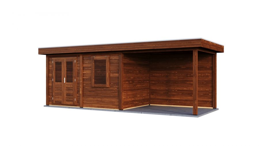 Lugarde Select Modern tuinhuis met overkapping Neerkant 388x250cm + 300cm - Bruine olie