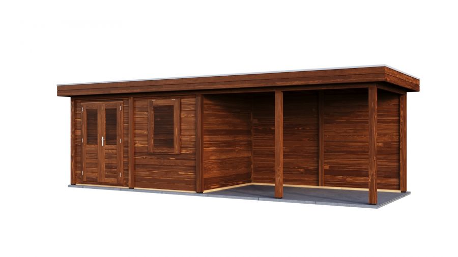 Lugarde Select Modern tuinhuis met overkapping Dronten 388x250cm + 400cm - Bruine olie