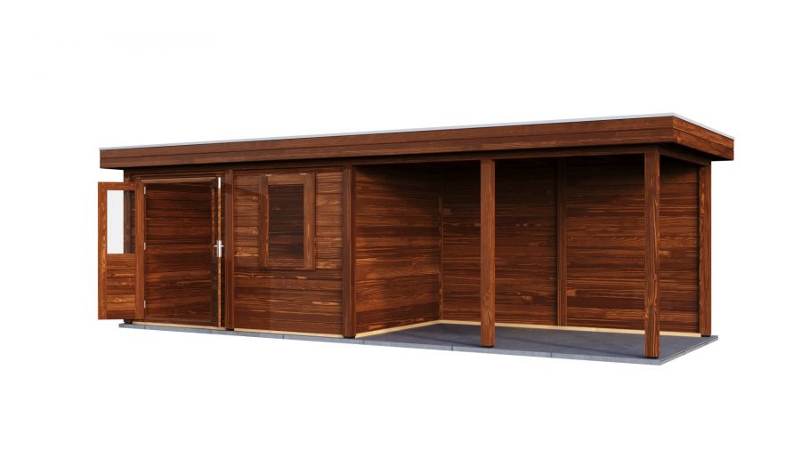 Lugarde Select Modern tuinhuis met overkapping Dronten 388x250cm + 400cm - Bruine olie