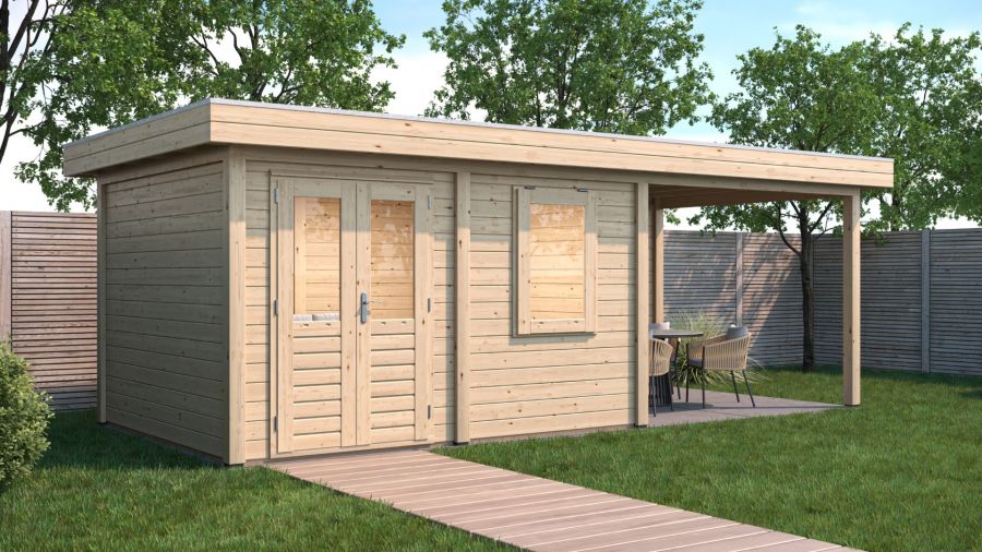 Lugarde Select Modern tuinhuis met overkapping Emmen 388x300cm + 300cm - Onbehandeld