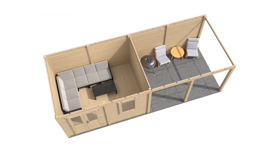 Lugarde Select Modern tuinhuis met overkapping Zutphen 388x300cm + 400cm - Onbehandeld