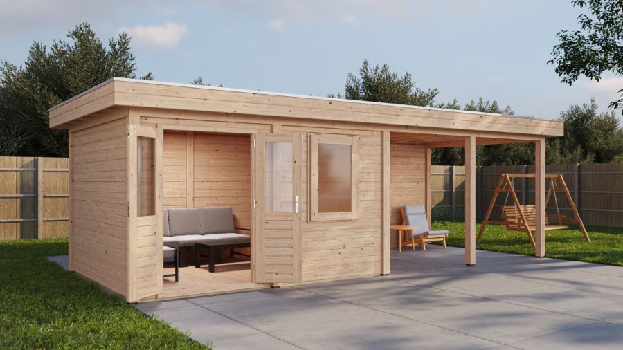 Lugarde Select Modern tuinhuis met overkapping Zutphen 388x300cm + 400cm - Onbehandeld