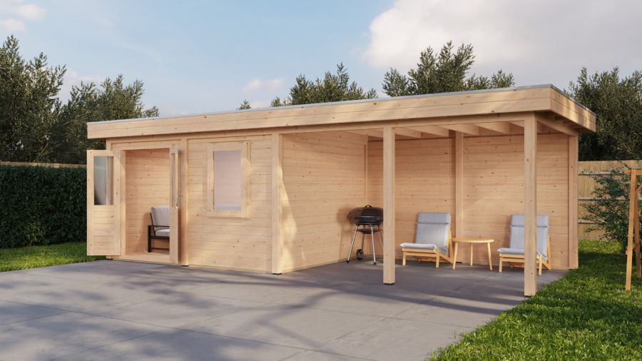 Lugarde Select Modern tuinhuis met overkapping Zutphen 388x300cm + 400cm - Onbehandeld