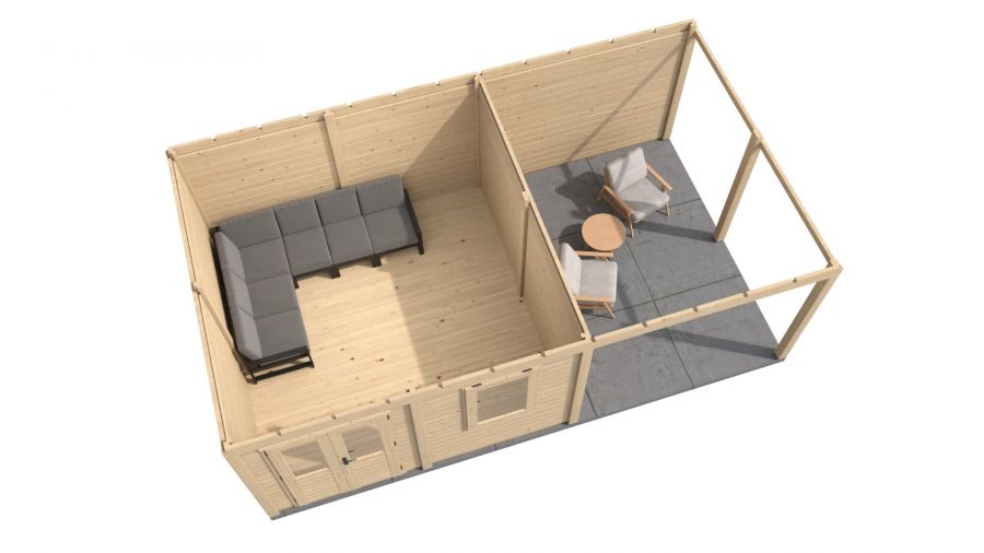 Lugarde Select Modern tuinhuis met overkapping Almere 388x388cm + 300cm - Onbehandeld