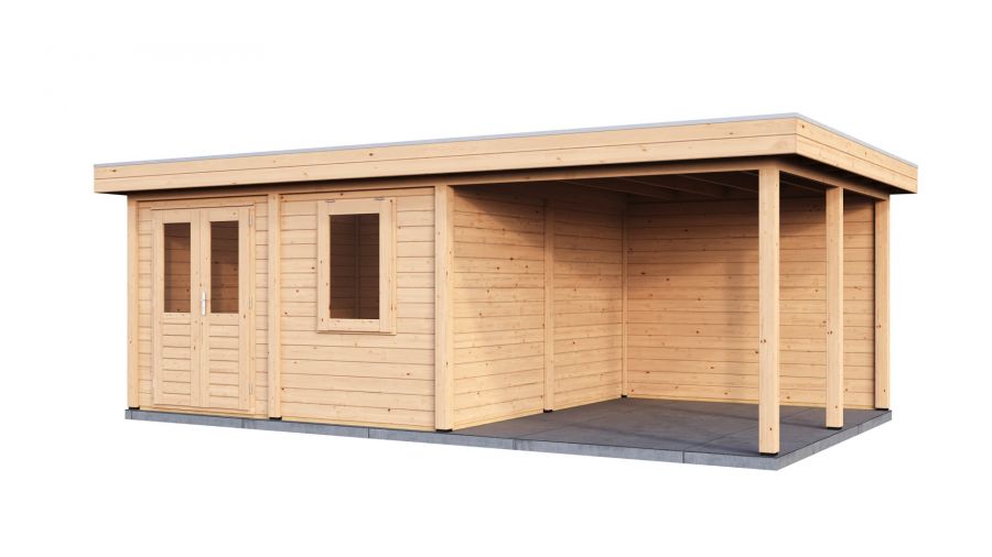 Lugarde Select Modern tuinhuis met overkapping Almere 388x388cm + 300cm - Onbehandeld