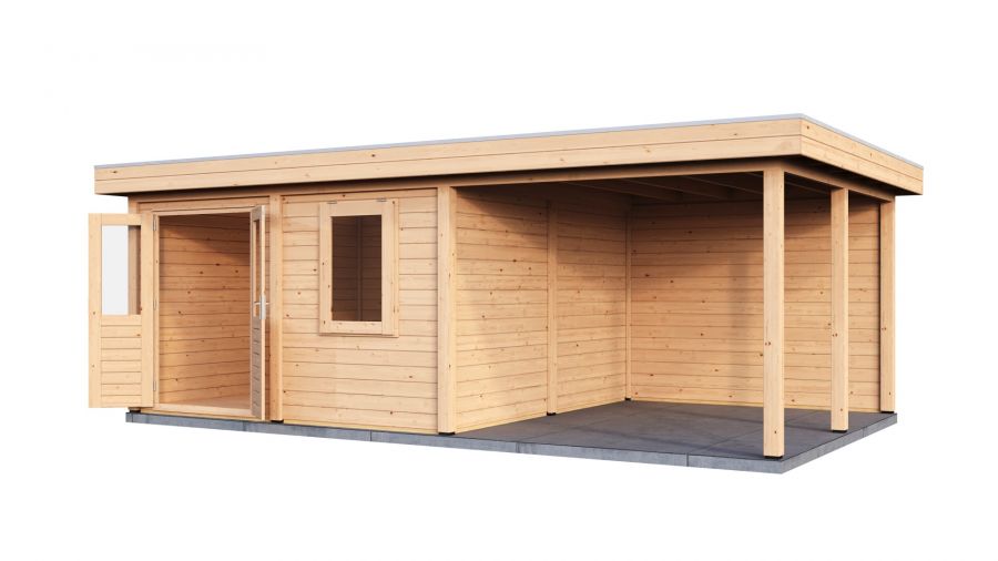 Lugarde Select Modern tuinhuis met overkapping Almere 388x388cm + 300cm - Onbehandeld