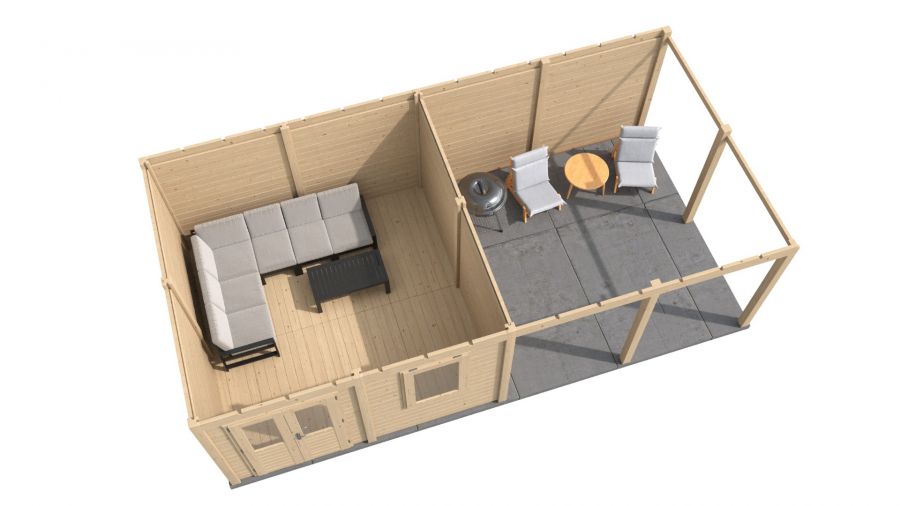 Lugarde Select Modern tuinhuis met overkapping Amstelveen 388x388cm + 400cm - Onbehandeld