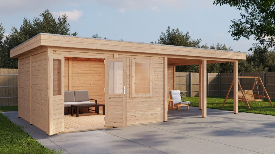 Lugarde Select Modern tuinhuis met overkapping Amstelveen 388x388cm + 400cm - Onbehandeld