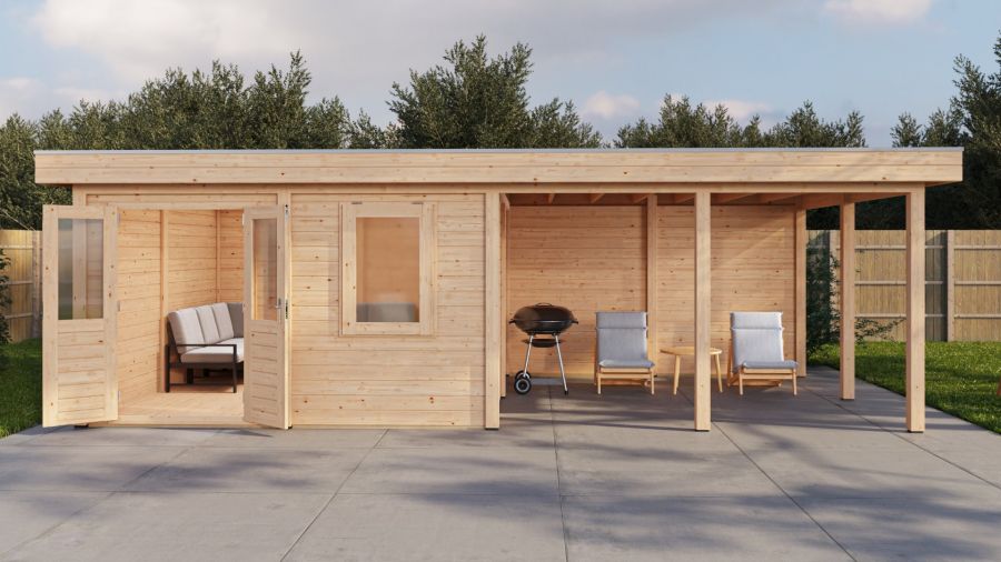 Lugarde Select Modern tuinhuis met overkapping Amstelveen 388x388cm + 400cm - Onbehandeld