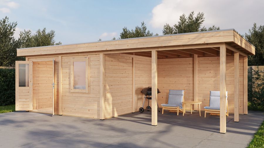 Lugarde Select Modern tuinhuis met overkapping Amstelveen 388x388cm + 400cm - Onbehandeld