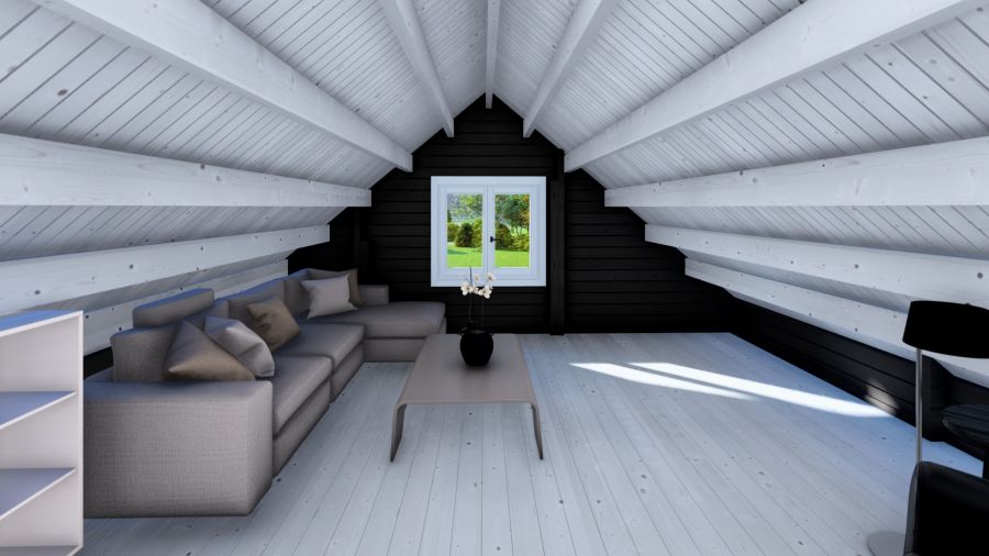Chalet Frankrijk 1030x610 cm - grijs geïmpregneerd met wit gespoten ramen en deuren