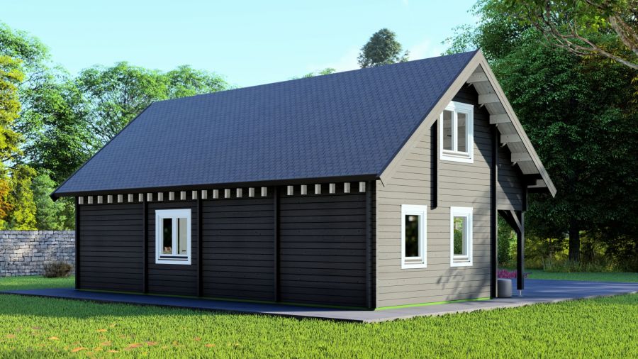Chalet Frankrijk 1030x610 cm - grijs geïmpregneerd met wit gespoten ramen en deuren