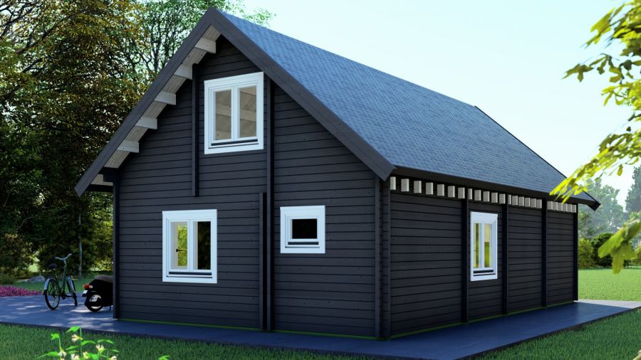 Chalet Frankrijk 1030x610 cm - grijs geïmpregneerd met wit gespoten ramen en deuren