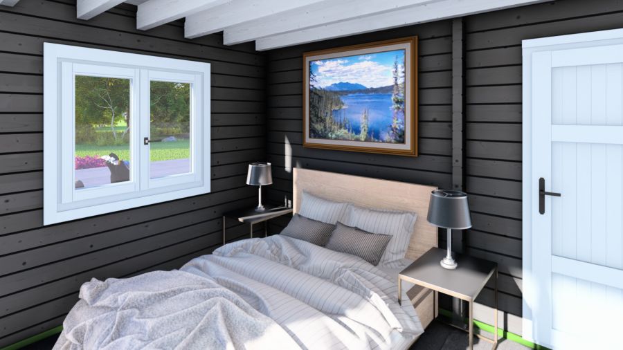 Chalet Frankrijk 1030x610 cm - grijs geïmpregneerd met wit gespoten ramen en deuren