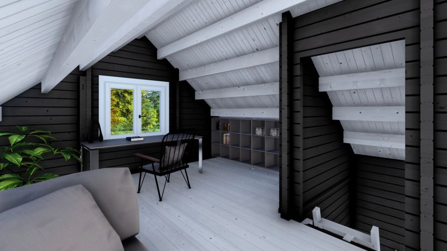 Chalet Frankrijk 1030x610 cm - grijs geïmpregneerd met wit gespoten ramen en deuren