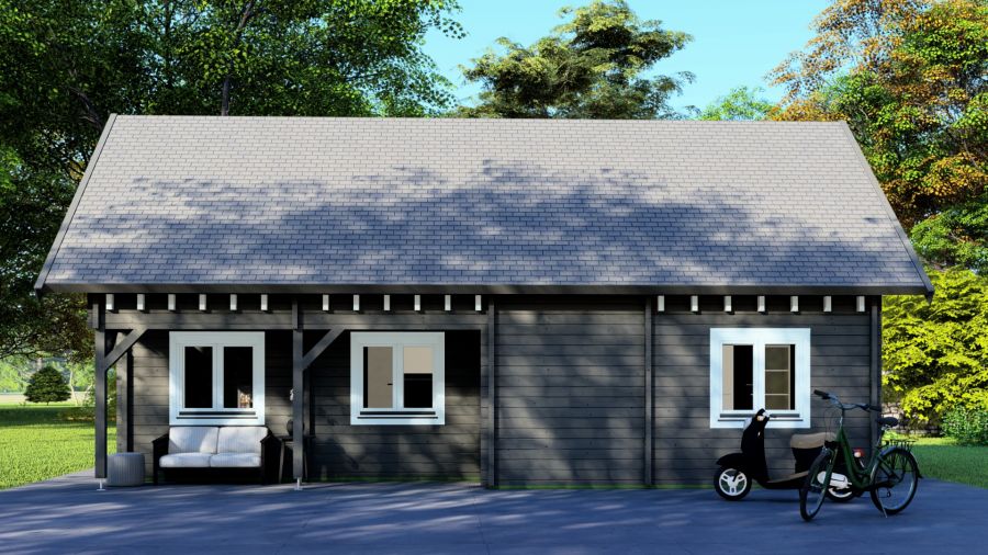 Chalet Frankrijk 1030x610 cm - grijs geïmpregneerd met wit gespoten ramen en deuren