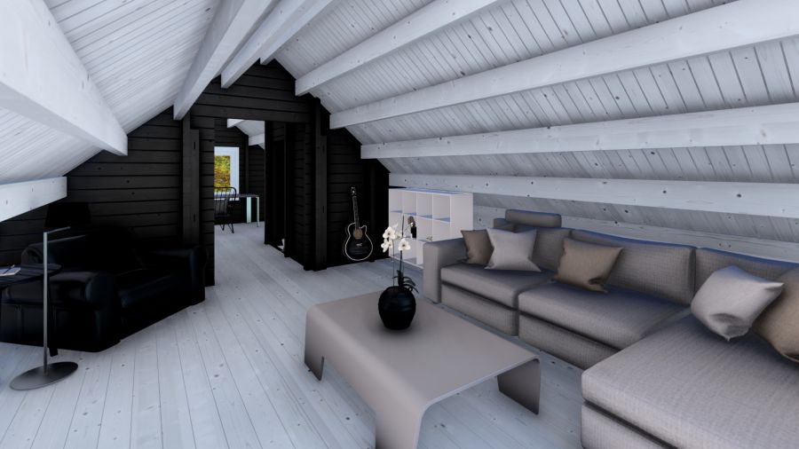Chalet Frankrijk 1030x610 cm - grijs geïmpregneerd met wit gespoten ramen en deuren